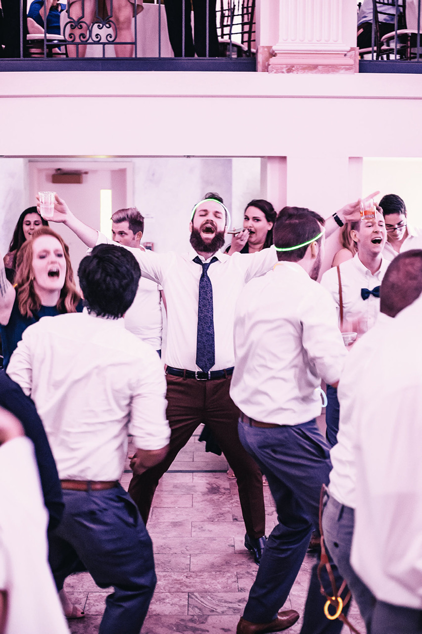 Wedding guests dancing at Providence Public Library